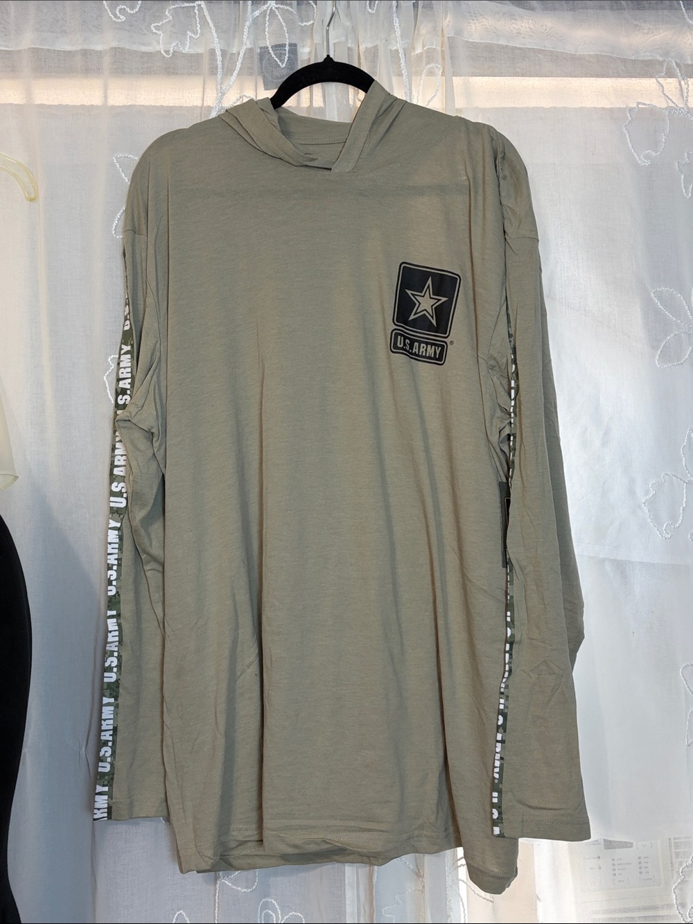 U.S. Army Olive Green Men’s ' Hooded Long Sleeve tee Shirt with Sleeve Logo